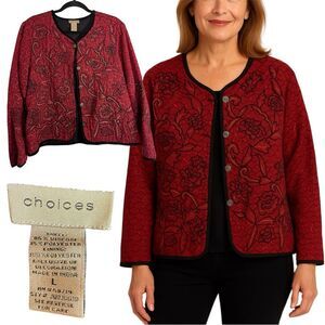 Choices Vintage Red Rose Embroidered Jacket Size Large